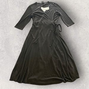 NWT Eileen Fisher Brown 100% Viscose Midi Long Sleeve Wrap Dress XL